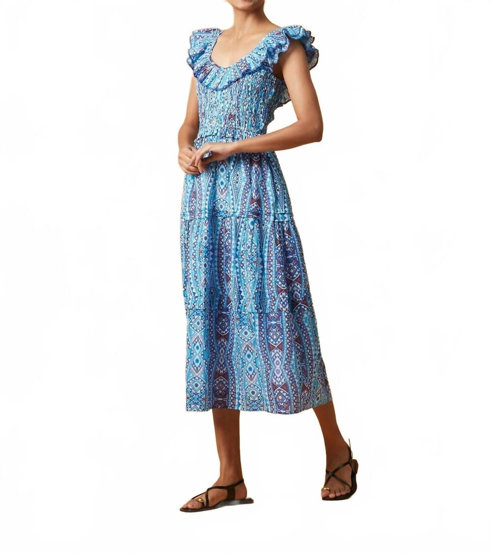 NEW RO'S GARDEN tuscany midi dress in blue emilio